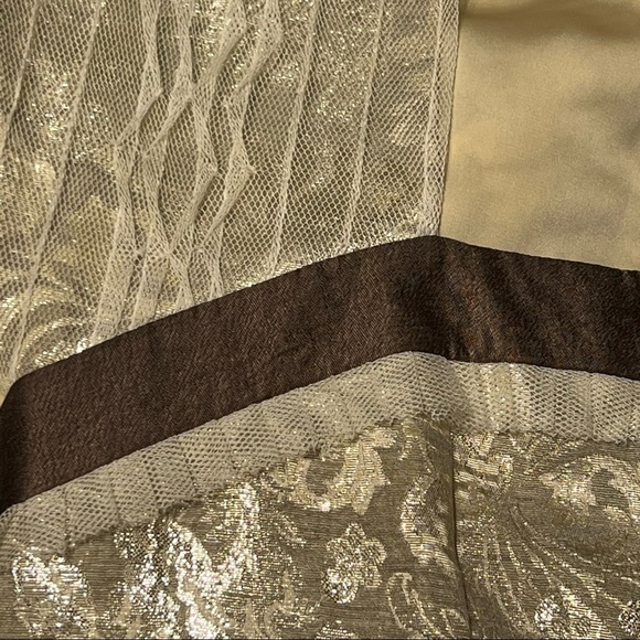 Signette Metallic Gold Floral Brocade Beige Lace Cap Sleeve Empire Waist Dress - Picture 5 of 12